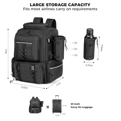 WANOON 45L Fishing Backpack | Waterproof, Insulated Bait Pocket, 4 Rod Holders, Easy-to-Clean Cooler Liner - color: Black, size: 45L-Without Tackle Boxes