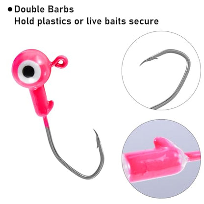 Dr.Fish 20 Pack Fishing Jig Heads, Crappie Jigs Round Ball Sickle Hooks Freshwater Fishing Hook Lures Bass Trout Panfish Bluegill - color: Pink, size: 1/32oz-#4 Hook