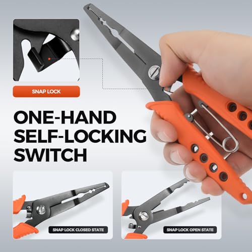 Fishing Pliers for Saltwater and Freshwater - Premium Stainless Steel Split Ring & Hook Remover with Wire Cutter, Non-Slip Handle, Spring Loaded- Must Have Bass/Boat/Kayak Fishing Gear (Black) - color: Black