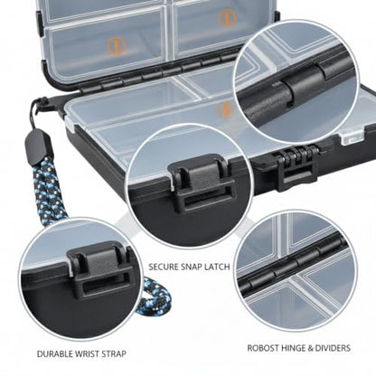 Fits Standard Vest Pockets and Kayak Hatches: Compact Double-Sided Fishing Tackle Box for Lures and Hooks, Black PP Plastic Storage Container - size: 4.41 x 3.62 x 1.26 in