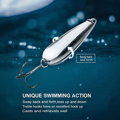 THKFISH 5pcs Saltwater Fishing Lures, Fishing Spoons with Durable Treble Hooks, Jigs Lure for Tuna Salmon Grouper, Sea Fish Jigging Lure, Trolling Spoon for Bass Fish with Tackle Box - color: A-1oz-5pcs