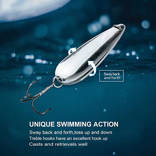 THKFISH 5pcs Saltwater Fishing Lures, Fishing Spoons with Durable Treble Hooks, Jigs Lure for Tuna Salmon Grouper, Sea Fish Jigging Lure, Trolling Spoon for Bass Fish with Tackle Box - color: A-1/2oz-5pcs