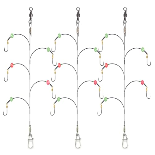 Fishing Hook with Leader,5 Hooks Fishing Rig-7 Strands Nylon Coated Fishing Leader with Swivle,Snap,Hooks - size: 8#