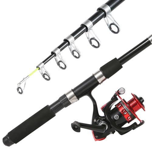 Tripquips Fishing Rod, 6.9ft 2Pcs Telescopic Fishing Rods Set, Carbon Fiber Fishing Pole, 2PCS Spinning Rod and Reel Combo with Carrier Bag Freshwater Fishing Rod and Reel Combos Kits Fishing Gear-Red