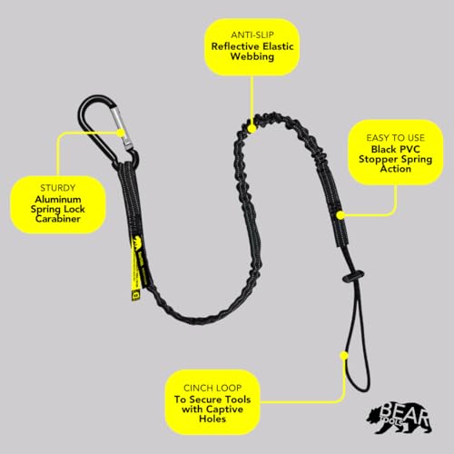 BearTOOLS Tool Lanyard with Standard Spring Carabiner and Adjustable Loop End, 90cm Length, Maximum Weight Limit 8KG / 17.6lb, Fall Restraint with Shock Cord Stopper, 1 Pack (Black 0911S) - size: 1-pack