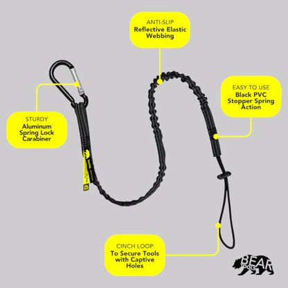 BearTOOLS Tool Safety Lanyard with Carabiner, Adjustable Loop | 3 ft, Max Load 8kg / 17lbs | Tough and Durable, Use for Working at Height - Scaffolding, Construction, Tree Work, Window Cleaning (10) - size: 10-pack
