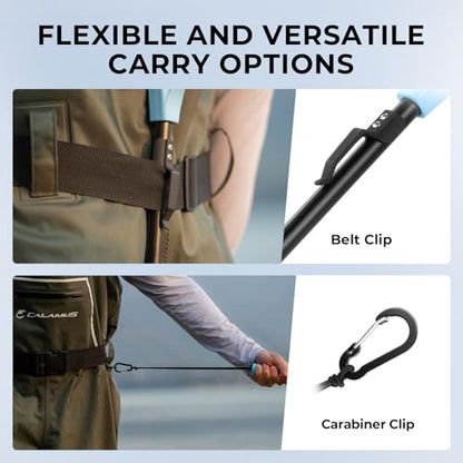 Calamus Triangle Fishing Net, Foldable, Lightweight & Strong Landing Net with Non-Slip Elastomer Handle, Built-in Elastic Lanyard and Belt Clip, Fishing Gear - Gift for Men - style: 44" Full - Floating Net (Telescopic Pole)