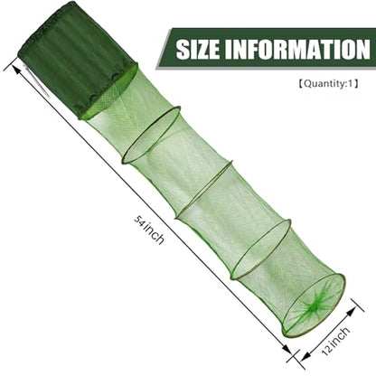 Portable Foldable Fish Basket, Collapsible Nylon Cage Basket, Fish Alive Keeping Net with Anchor Bolt for Minnows,Lobster,Crawfish, Shrimp etc-Green (54X12 in)
