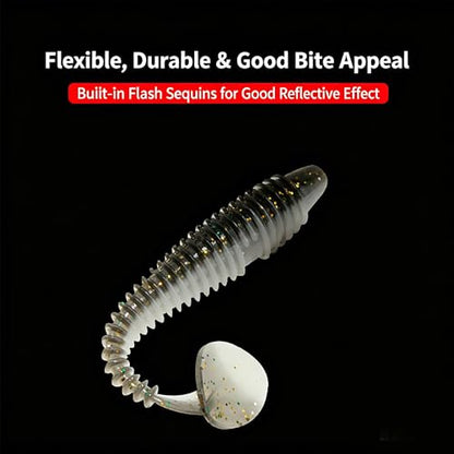 15 Pack Soft Lure, Curly Tail Twisted Worm Bait, Dual Color High Flexible for All Game Fish Freshwater Saltwater - color: Black