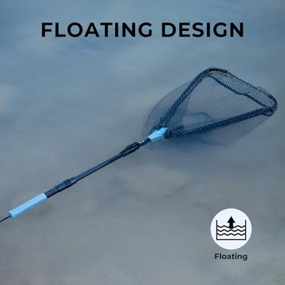 Calamus Triangle Fishing Net, Foldable, Lightweight & Strong Landing Net with Non-Slip Elastomer Handle, Built-in Elastic Lanyard and Belt Clip, Fishing Gear - Gift for Men - style: 44" Full - Floating Net (Telescopic Pole)