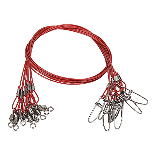 Anti Bite Fishing Line Steel Wire Leader with Rolling, Heavy Duty Fishing Wire Leash for Sea Enthusiasts - color: Red