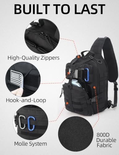 J.SH Tactical Sling Bag for Men, Military Shoulder Sling Backpack(Bag Only) | MOLLE System, EDC Bag, Fits Most 14" Laptops & iPad Pro, Crossbody Shoulder Backpack for Commute, Travel & Fishing - Black - color: Black - Large (15l)