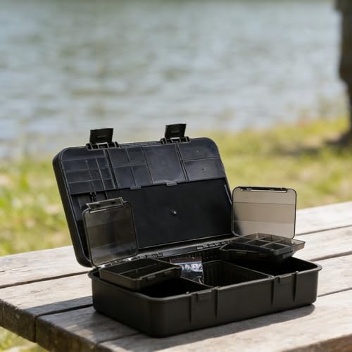 Carp Tackle Box Fishing Rig Organizer with Scale Terminal Tackle Storage for multi Compartment Bait Box Portable Gear Case Hook Swivel Holder Outdoor Angling Equipment for Small Parts Green