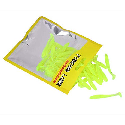 Tbest 50 Pcs 5cm Soft Fishing Lures, Plastic Fishing Bait T-Tail Grub Worm Baits Fish Tackle Accessory 9 Colors - color: Green