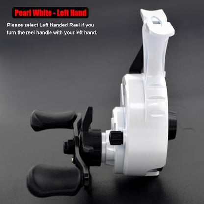 Inline Ice Fishing Reel, Lightweight Graphite Body and Spool, Instant Anti-Reverse, 2.5:1 Gear Ratio, Sensitive Trigger System for One-Handed Operation, Hardwater Fishing for Beginners - color: Pearl White - Left Hand
