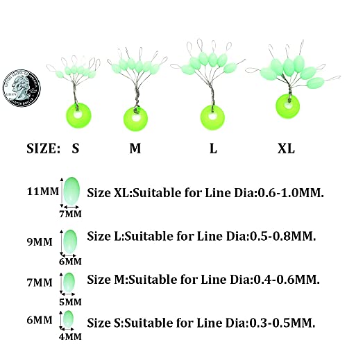 Super Big Fishing Stops Soft Silicone Luminous Glow Fishing Bobber Stopper,6 in 1 Beads Float Sinker Stops - color: Luminous Green, size: M-300PCS