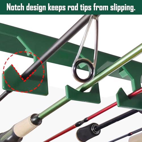 Aventik Horizontal Fishing Rod Holder for Garage Wall or Ceiling Mounted Fishing Pole Holder Holds 6 Rods or Combos, Fishing Rod Rack for Wall, Fishing Rod Storage Organizer (Green) - style: Green