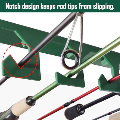 Aventik Horizontal Fishing Rod Holder for Garage Wall or Ceiling Mounted Fishing Pole Holder Holds 6 Rods or Combos, Fishing Rod Rack for Wall, Fishing Rod Storage Organizer (Green) - style: Green