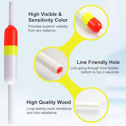 SILANON Fishing Slip Bobbers Kit Fishing Bobbers Floats Balsa Wood Slip Bobbers with Rubber Bobber Stops Slip Float Rig for Crappie Panfish Walleyes Trout Bass Fishing