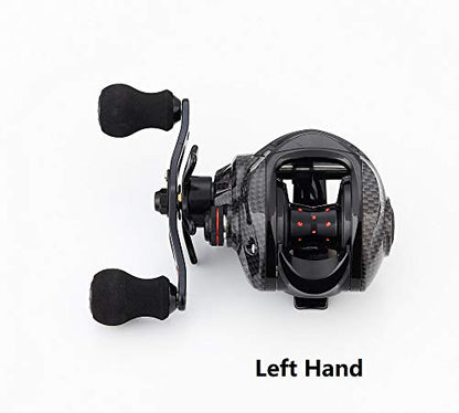 FISHDROPS Baitcaster Reels, 9+1BB, CNC Aluminum Spool, Magnetic Brake System Bait Caster Reel High Speed Gear Ratio 7.0:1 Ultra Smooth Low Profile Baitcasting Fishing Reel - color: Left - Carbon Black