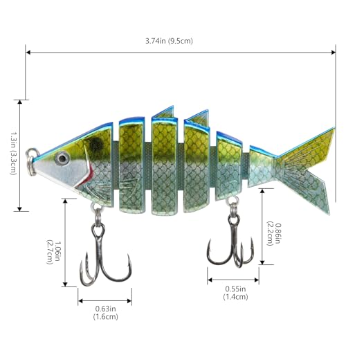 BASSDASH Bone Swimbait Multi Jointed Hard Fishing Lure for Bass Trout Bluegill Pike with Angled Cut Segments - color: Blue Gold