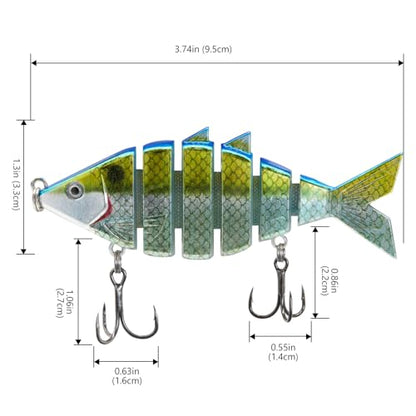 BASSDASH Bone Swimbait Multi Jointed Hard Fishing Lure for Bass Trout Bluegill Pike with Angled Cut Segments - color: Blue Gold