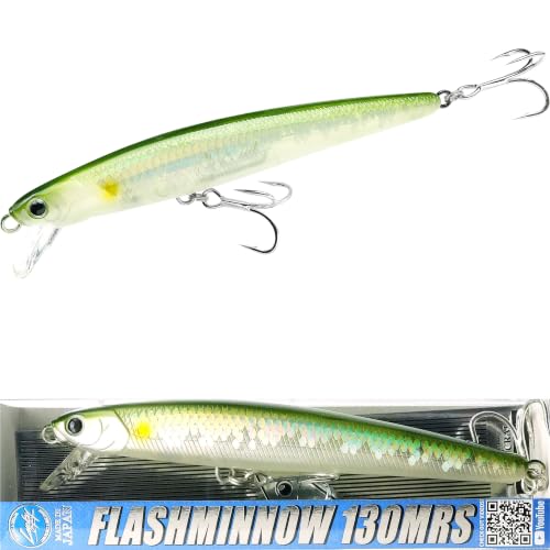 LUCKY CRAFT FlashMinnow 130MRS Saltwater Fishing Lures, Jerkbait for Halibut and Bass Fish, Slow Sinking 2-4ft, Surf Fishing Gear and Tackle Box Accessories - color: 829 MS Ghost Ayu