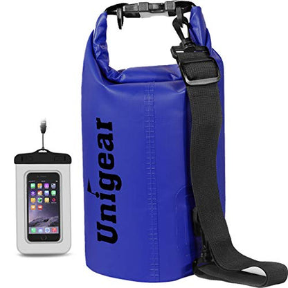 Unigear Dry Bag Waterproof, 2L/5L/10L/20L/30L/40L Floating and Lightweight Bags for Kayaking, Boating, Fishing, Swimming and Camping with Waterproof Phone Case - color: Blue, size: 5L