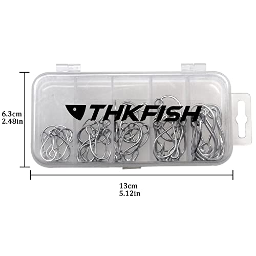 THKFISH 50pcs/100Pcs Box Inline Single Hooks Replacement Fishing Hooks for Lures Baits Inline Circle Hooks Large Eye with Barbed Saltwater Freshwater #2#1 1/0 2/0 3/0 - color: 50pcs-silver
