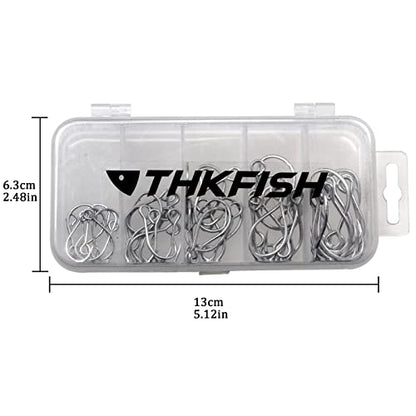 THKFISH 50pcs/100Pcs Box Inline Single Hooks Replacement Fishing Hooks for Lures Baits Inline Circle Hooks Large Eye with Barbed Saltwater Freshwater #2#1 1/0 2/0 3/0 - color: 50pcs-silver