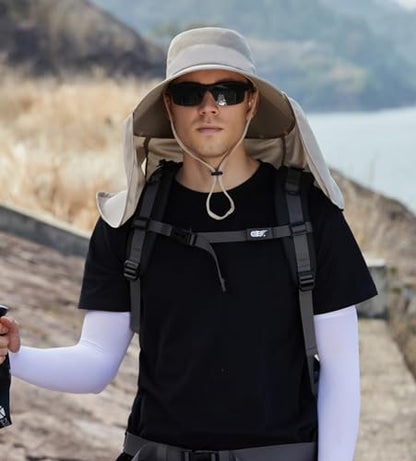 Women Wide Brim Face Mask Sun Hat Detachable Neck Face Flap Ponytail UV Protection Visor Hat Garden Fishing Hiking - color: Bg9215-mise