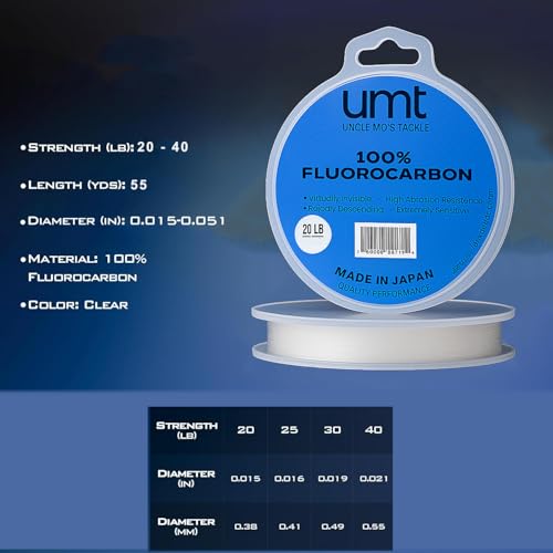 UMT Ghost Fluorocarbon Fishing Line Invisible Leader for Saltwater and Freshwater 20lb, 30lb, 40lb Options 55 Yards Abrasion Resistant, Ultra Durable - size: 40 Pounds 55 Yards