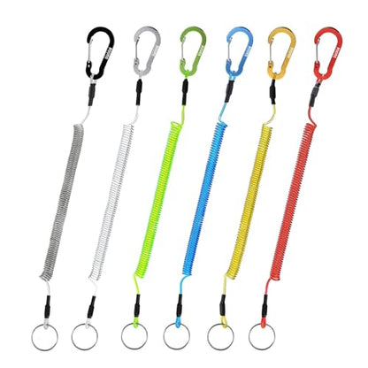 Booms Fishing T04 Fishing Lanyards Fishing Tool/Pole Safety Coil Lanyard Retractable Wire Inside Tup Cover - color: Colorful, with carabiner, 6pcs
