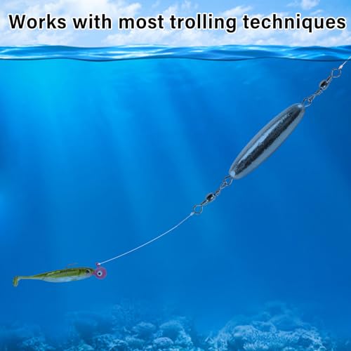 Dr.Fish 10 Pack in-line Trolling Sinkers with Double Swivel Torpedo Weight Lead Fishing Sinkers Double Ring Saltwater Freshwater Salmon Walleye Trolling - size: 1oz- 10 Pack