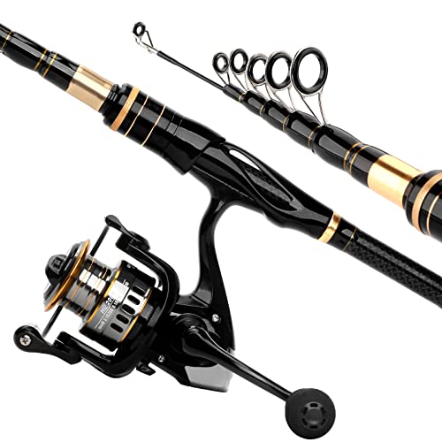 Carbon Fiber Telescopic Fishing Rod Reel Combo with Compact Carrier Bag | Portable Collapsible Spinning Pole Reel Kit Fishing Gear Set Travel Fishing Rod Kit Fishermen Gift for Freshwater Saltwater