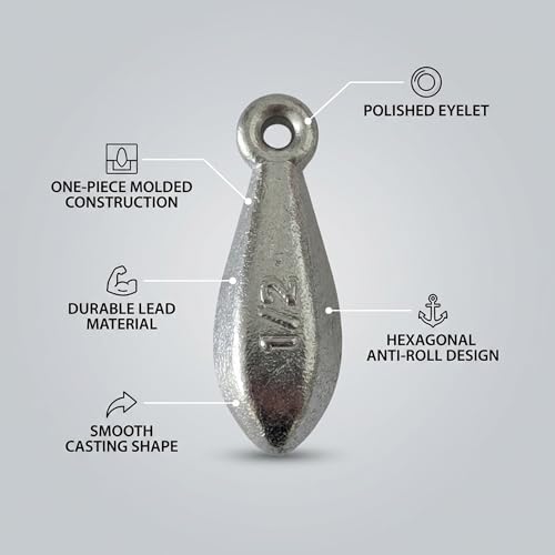 Bank Sinkers Fishing Weights, No-Roll Hexagonal, Surf & Catfish Saltwater - style: 1/2 Ounce-15pcs