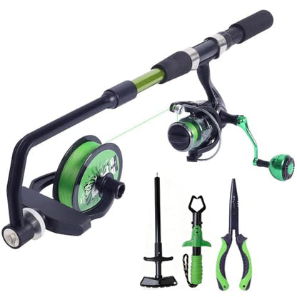 Fishing Line Spooler, Adjustable line Winder,No Line Twist, Portable for Casting & Spinning and Trolling Reel - color: Green Line Spooler with Tools