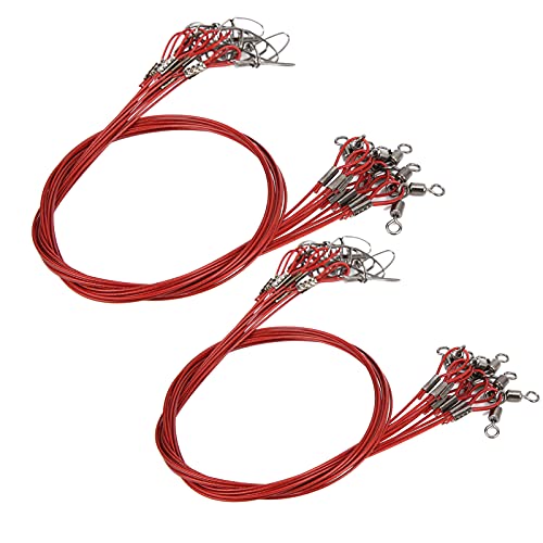 RiToEasysports Fishing Wire Line Leash, Anti Bite Steel Fishing Leader with Rolling, for Sea Boat Deep Sea - color: Red