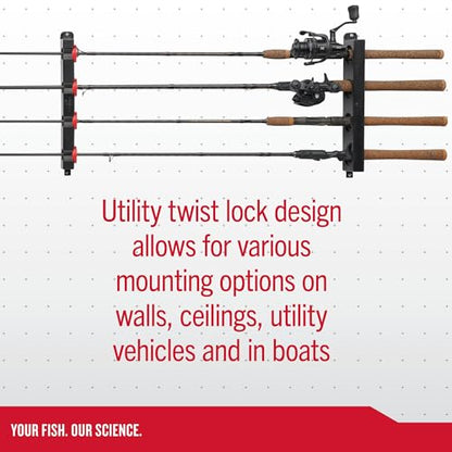 Berkley Twist Lock Fishing Rod Rack, Stores 4 Rods, Black, Soft Foam Grip Pads Protect Rod Finishes, Durable Construction, Easy to Mount with Common Tools - style: Twist Lock Utility 4 Rod Rack