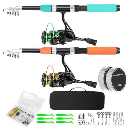 Telescopic Fishing Rod and Reel Combo Set, 2PCS Collapsible Fishing Poles, Fishing Kit with Spinning Reel, Travel Saltwater Freshwater Fishing Gear for Adults Beginners
