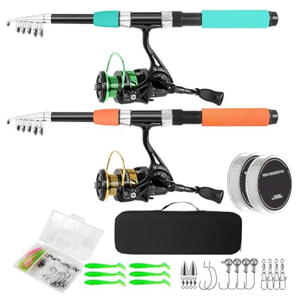 Telescopic Fishing Rod and Reel Combo Set, 2PCS Collapsible Fishing Poles, Fishing Kit with Spinning Reel, Travel Saltwater Freshwater Fishing Gear for Adults Beginners