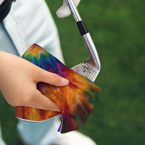 Tie Dye Golf Towel Microfiber with Carabiner Clip, Funny Cleaning Cloth for Golf Balls & Clubs, Gift for Women Men, Golfers, Dad, Grandpa, Bag Accessories 16"*24" - color: Tie Dye
