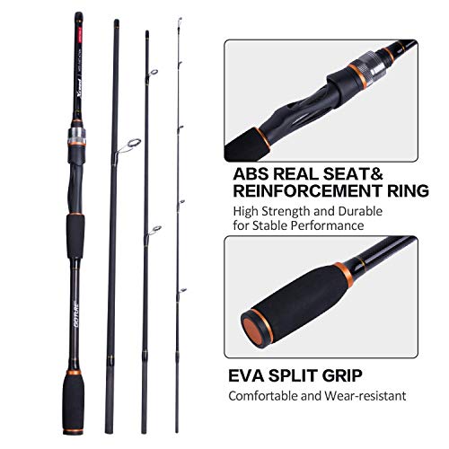 Goture 4-Piece Travel Carbon Fishing Rod M/MH Action 6.6-12ft Multi-Colors | Goture multi-spec travel fishing rods adopt upgraded high-grade carbon fiber blank with premium Fuji line guides - color: Black, size: Spinning/9'-Moderate-Fast/Medium-Heavy