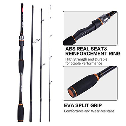 Goture 4-Piece Travel Carbon Fishing Rod M/MH Action 6.6-12ft Multi-Colors | Goture multi-spec travel fishing rods adopt upgraded high-grade carbon fiber blank with premium Fuji line guides - color: Black, size: Spinning/9'-Moderate-Fast/Medium-Heavy
