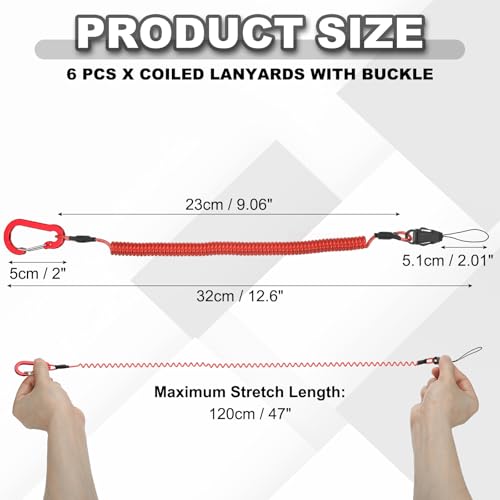 PATIKIL Coiled Lanyards with Buckle Retractable Safety Ring and Quick Release Detachable Buckle for Fishing Equipment - color: Red, size: 47 Inch