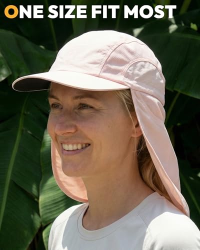 Mens Sun Hat with Breathable Mesh Sun Hats for Men Sun Protection Fishing Hat with Neck Flap for Hiking Cycling - color: Pink