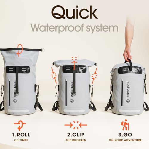 Earth Pak Waterproof Backpack - Heavy Duty Hiking Backpack - Roll-Top Closure Bag - Cushioned Dry Bag Waterproof Phone Case - color: Grey, size: 85L