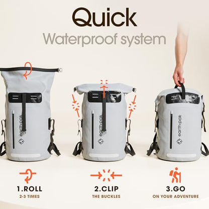 Earth Pak Waterproof Backpack - Heavy Duty Hiking Backpack - Roll-Top Closure Bag - Cushioned Dry Bag Waterproof Phone Case - color: Grey, size: 85L
