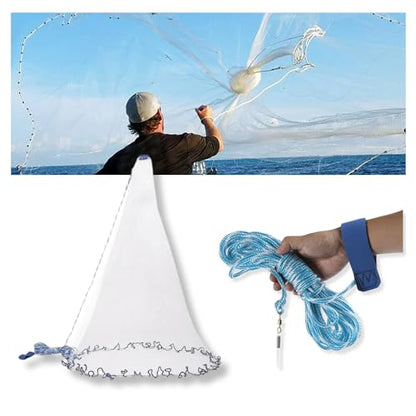 Fishing Net - Nylon Cast Nets for Fishing with Zinc Sinkers, Heavy Duty Casting Net for Saltwater & Freshwater for Bait, Strong Mesh Easy Throw Fish Net for Fishing - size: 2.4M NET DIAMETER/4FT NET HEIGHT