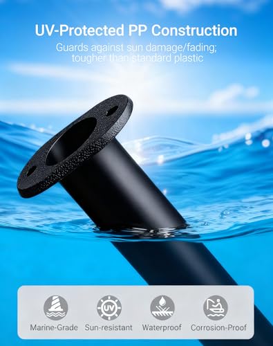 Flush Mount Fishing Rod Holder, 90 Degree UV-Protected PP Plastic (8"x1.5"), 2PCS with 4 M4 304 Stainless Steel Mounting Screws for Boats, Kayaks, Yachts - color: Black